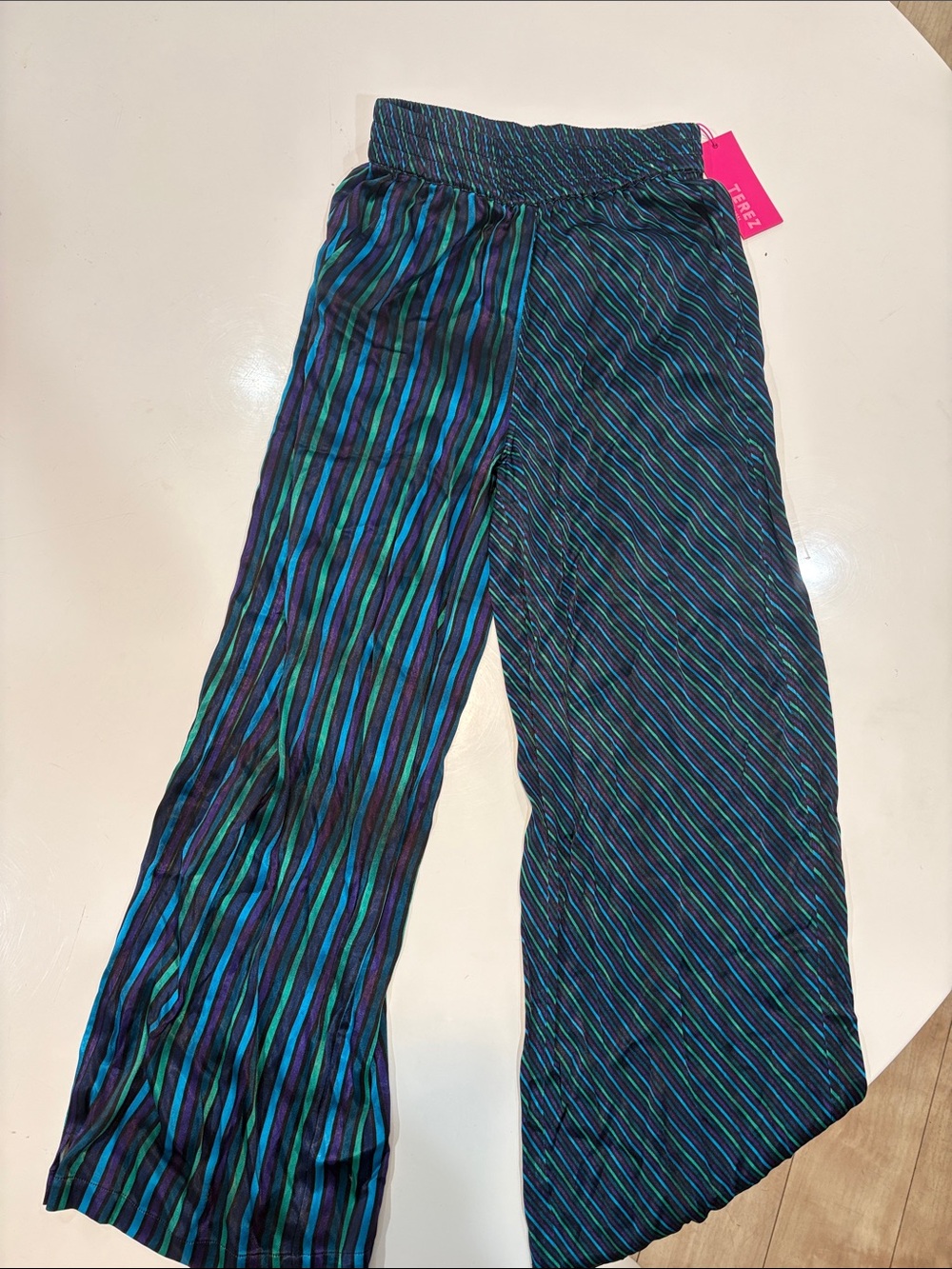 Terez Teal & Purple Striped Wide-Leg Pants